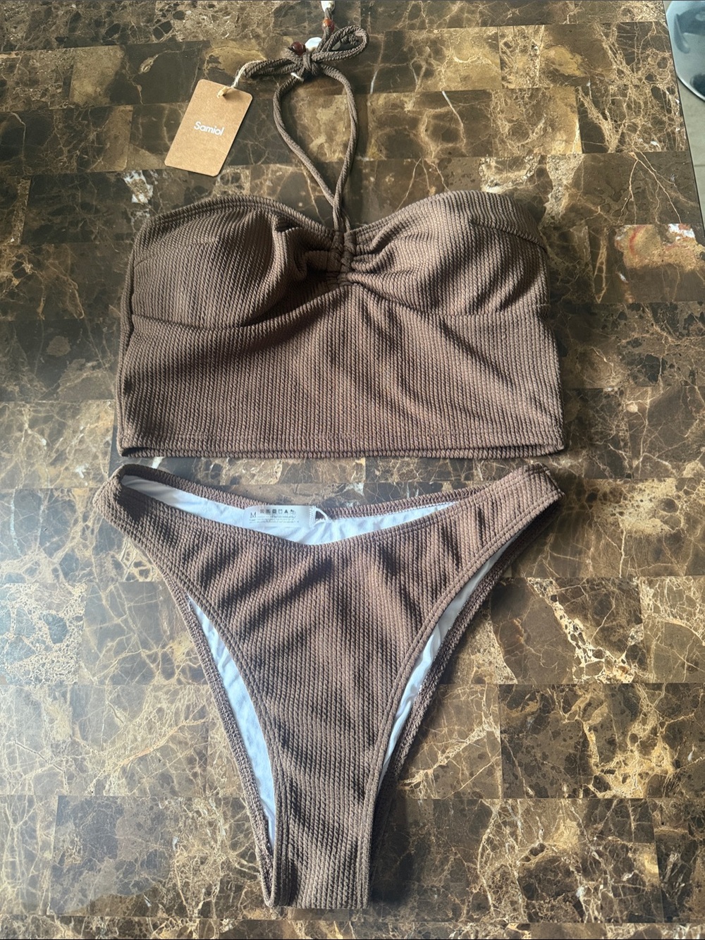 Samiol Ribbed Brown Two-Piece Bikini Set NWT